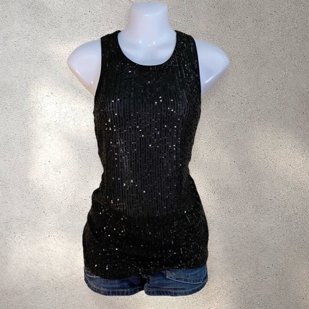 CECE BLACK SEQUIN TOP